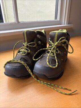 Kids Brown and Lime Green Hiking Boots